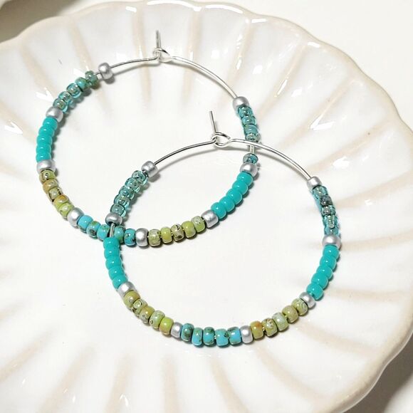 seed bead earrings 686#mfs Seed beaded minimalist hoop earrings sweater stripes - Picture 1 of 6